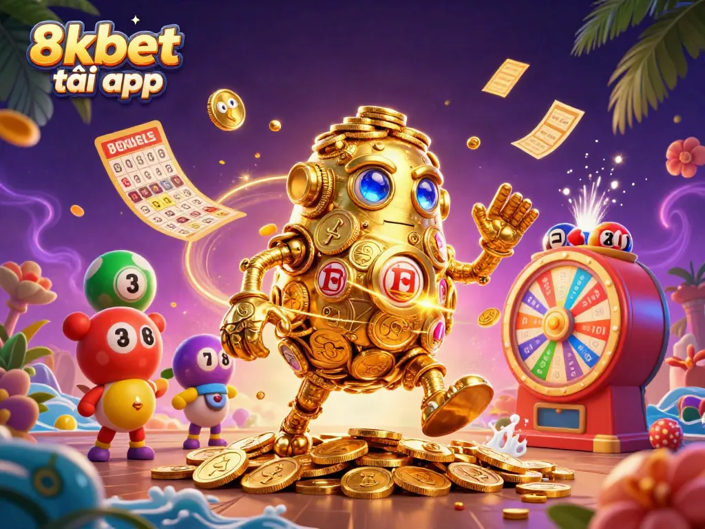 Experience the excitement of 8xbet tải app with a dynamic scene of gaming characters and vibrant casino elements.