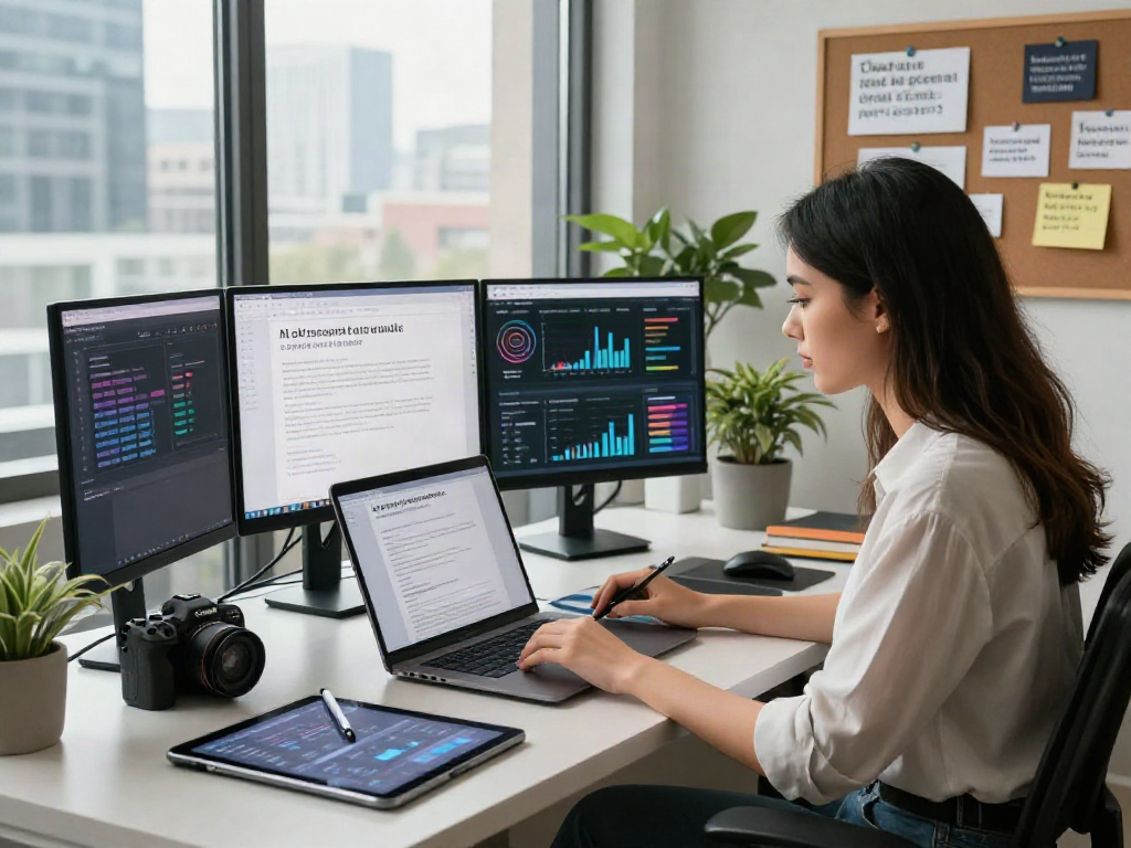 AI content creator engaged in innovative digital workspace, exploring ai slut insights.