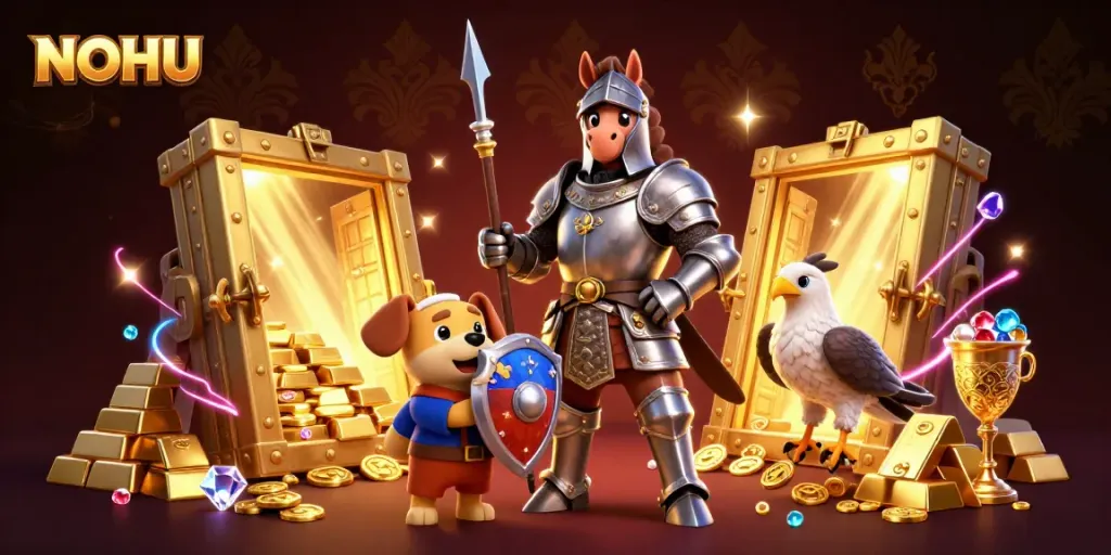 Engage in thrilling jackpots with NOHU in this vibrant, detailed casino-themed illustration.