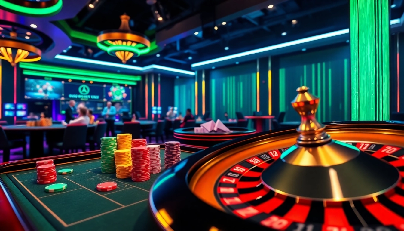 A thrilling gambling experience showcasing Alo789 Link with digital casino elements including poker chips and roulette.