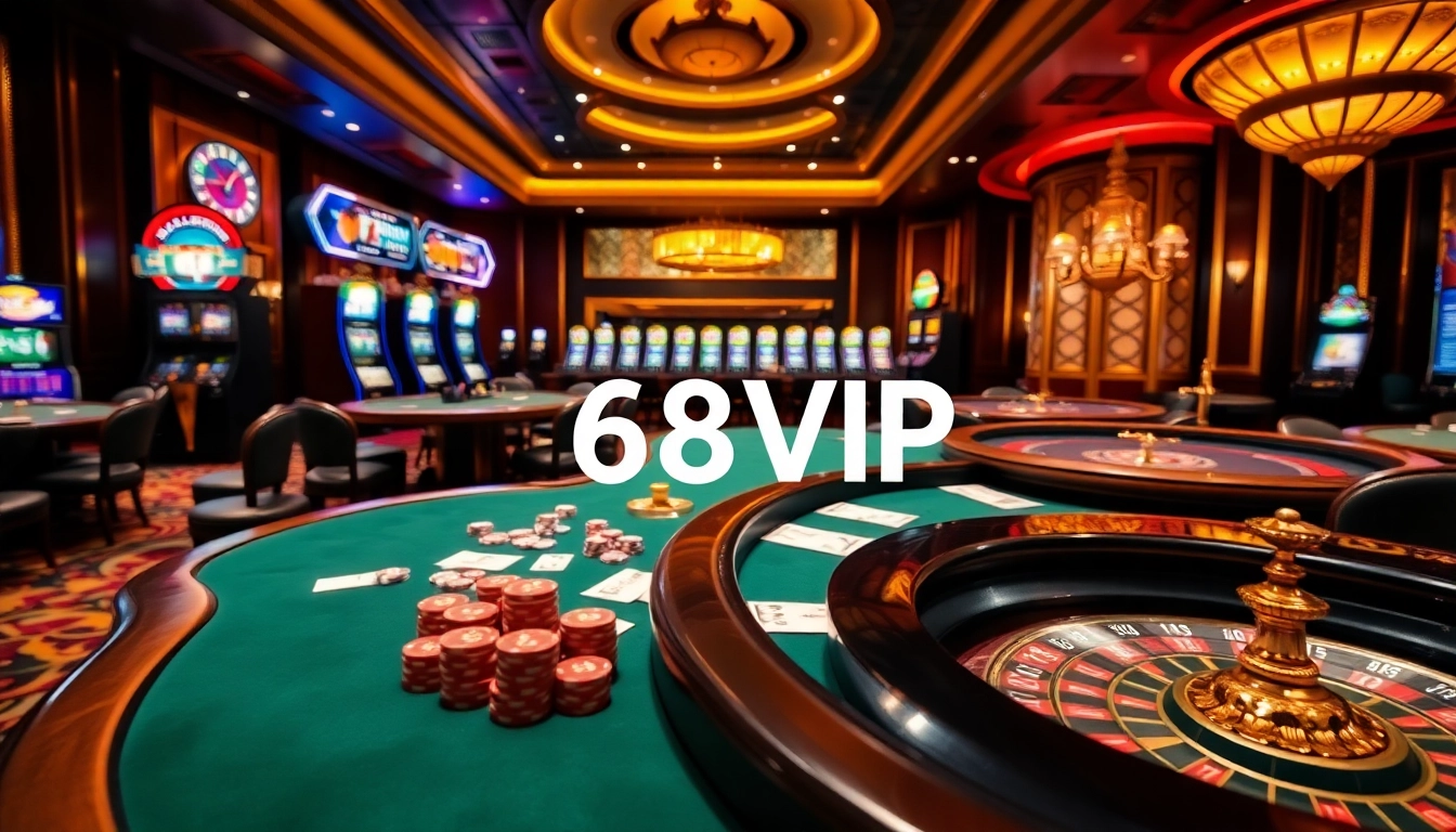 Exciting gaming atmosphere at Nhà Cái 68VIP with vibrant casino tables and thrilling gambling action.