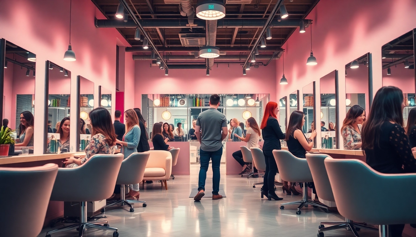 Recommended hair salons featuring a modern interior with diverse clients and professional stylists engaged in consultations.