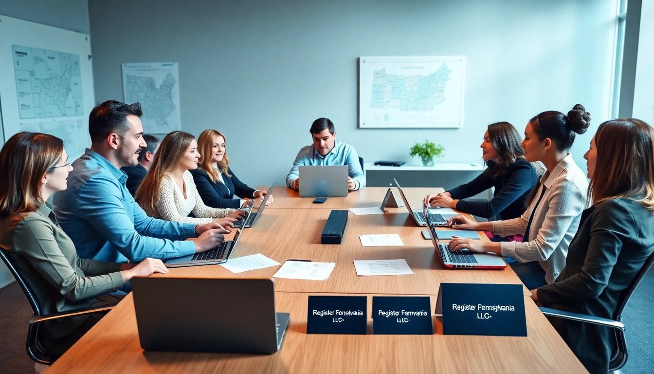 Register Pennsylvania LLC professionals discussing LLC formation in a modern office.
