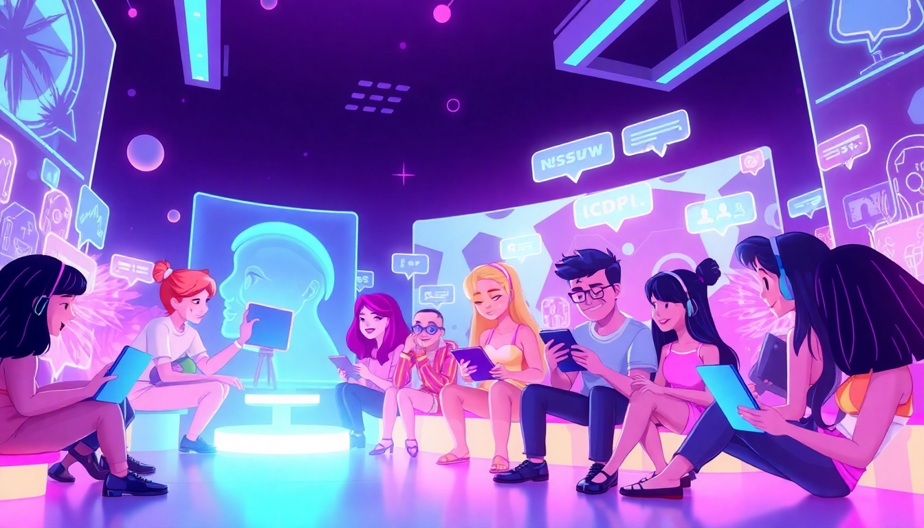 Engaging NSFW AI chat scene with diverse avatars and vibrant digital aesthetics.