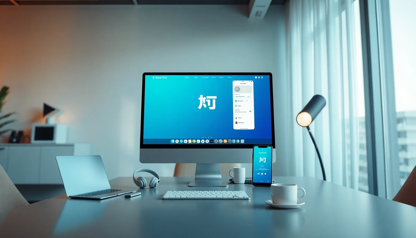 在现代工作区电脑上显示的快连下载应用界面。