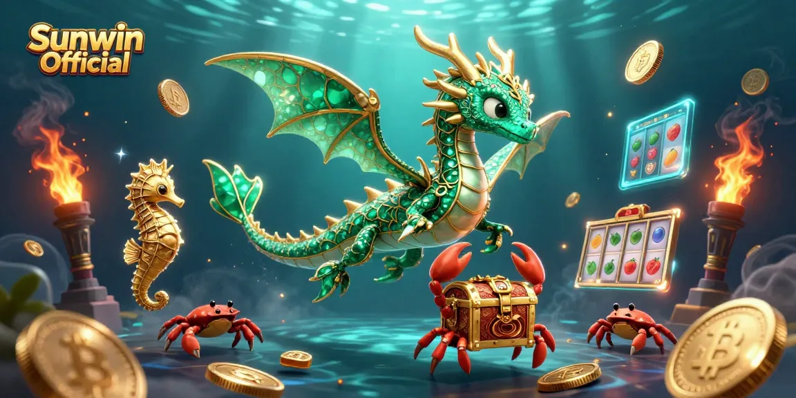 Spin the reels with Sunwin Official in a vibrant underwater casino scene packed with treasure.
