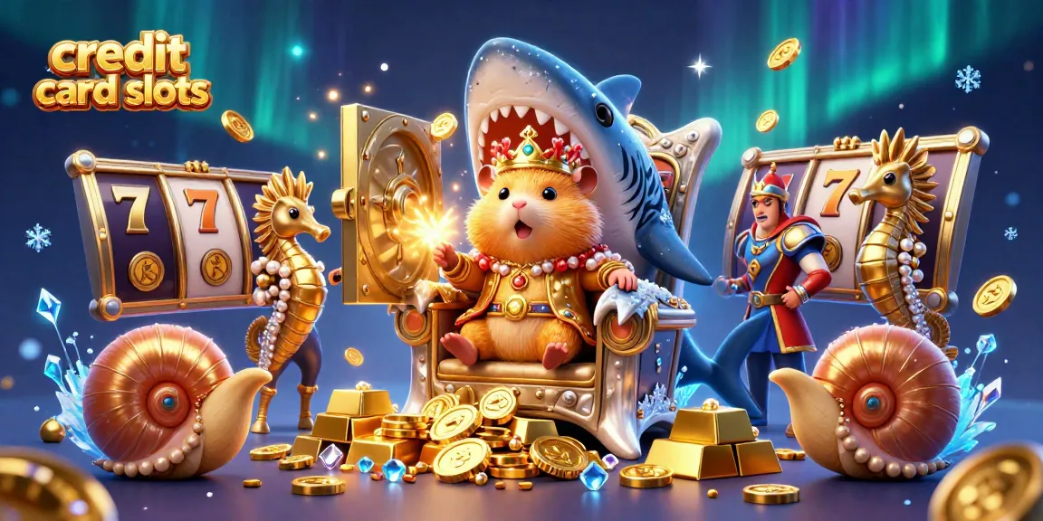 Engage with dynamic credit card slots scene featuring a golden hamster king, seahorse guards, and treasure elements.
