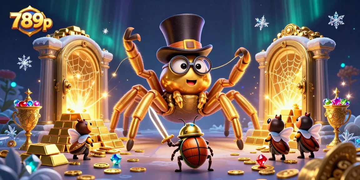 Capture the excitement of 789p with a golden tarantula and knight in a vibrant casino scene