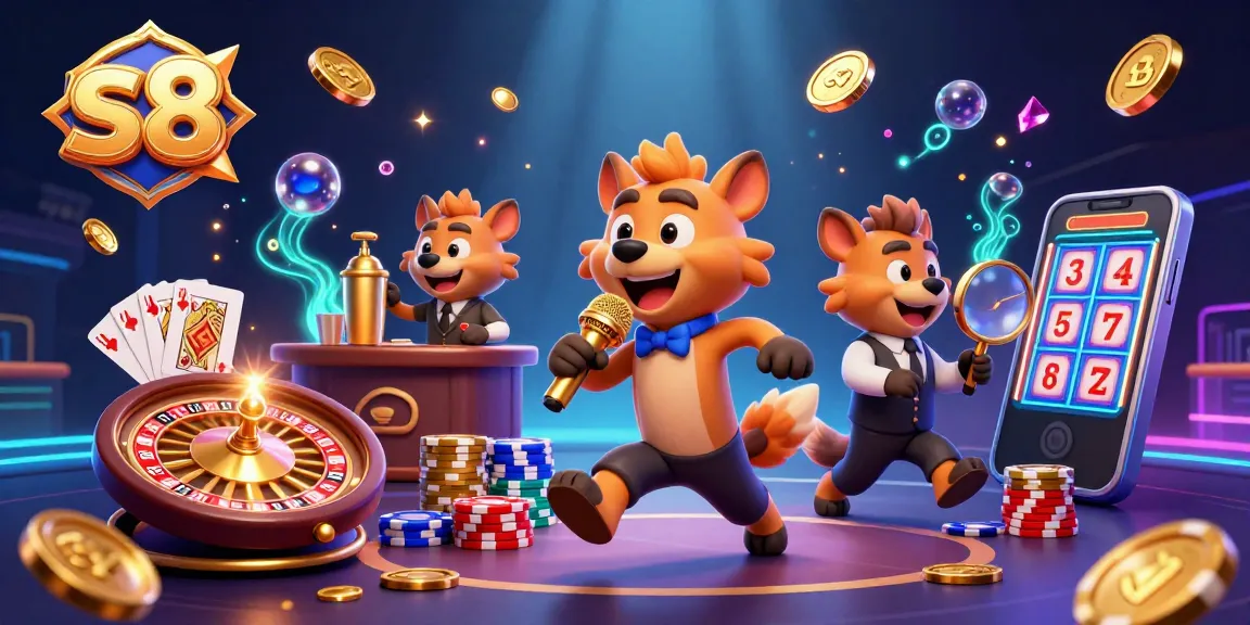 Engage in thrilling sports betting with S8, featuring hyenas in a vibrant casino setting.
