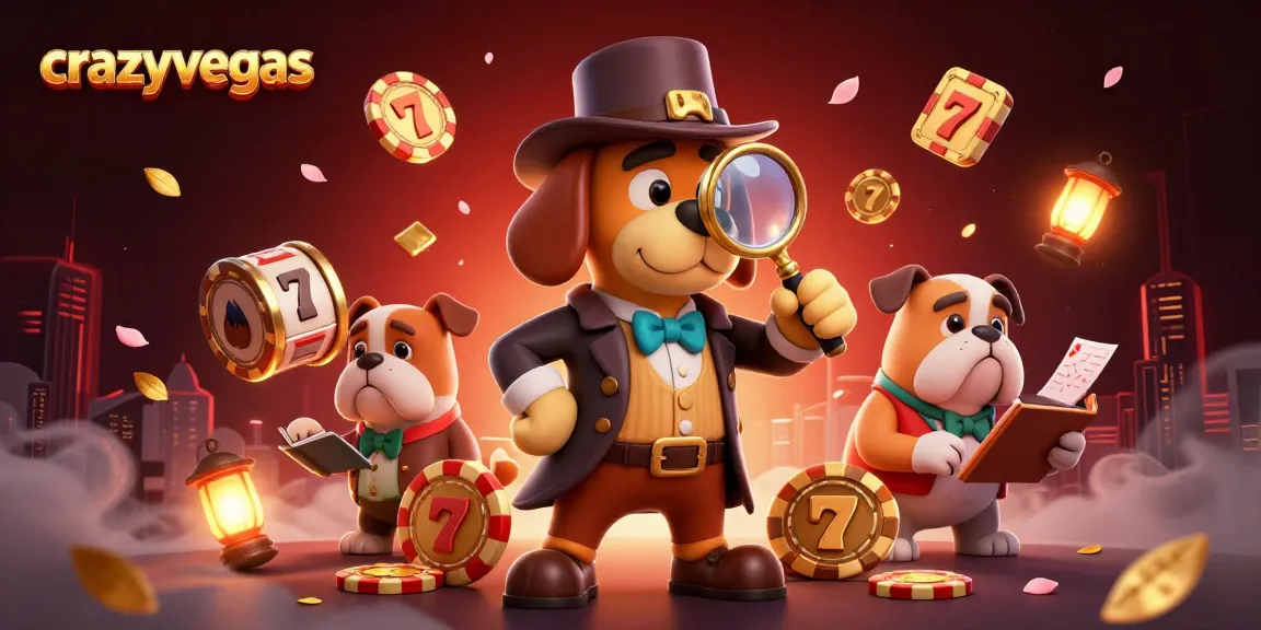 C watch the crazyvegas detective uncover golden poker chips amidst vibrant slot reels and lucky symbols in this dynamic scene.